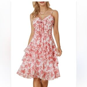 Grace Karin Floral Pink Ruffle Dress new NWT cottagecore tea party cocktail